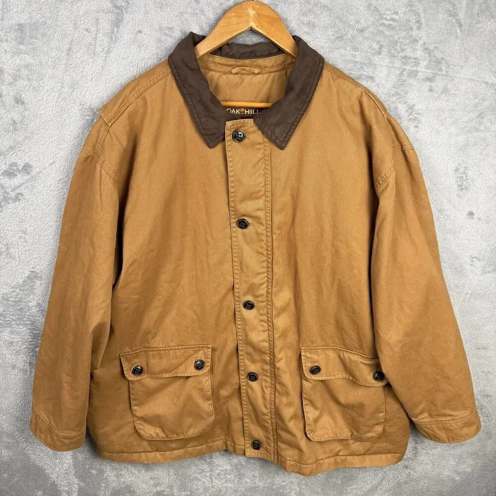 Vtg Canvas Chore Barn Jacket‎ Coat Men's 2XL Oak Hill Brown Front Zip Button